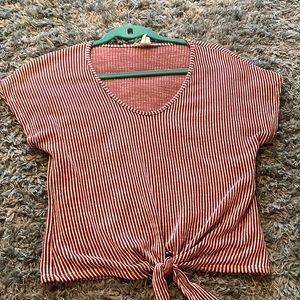 cropped, stripped, tie at the bottom